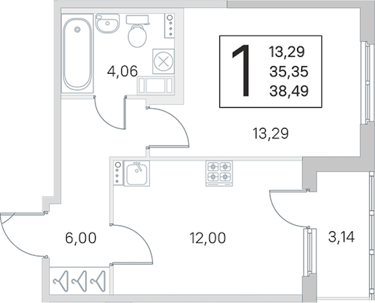 1-комнатная квартира 35.35 м², 2/4 эт., ЖК «Любоград в Стрельне»